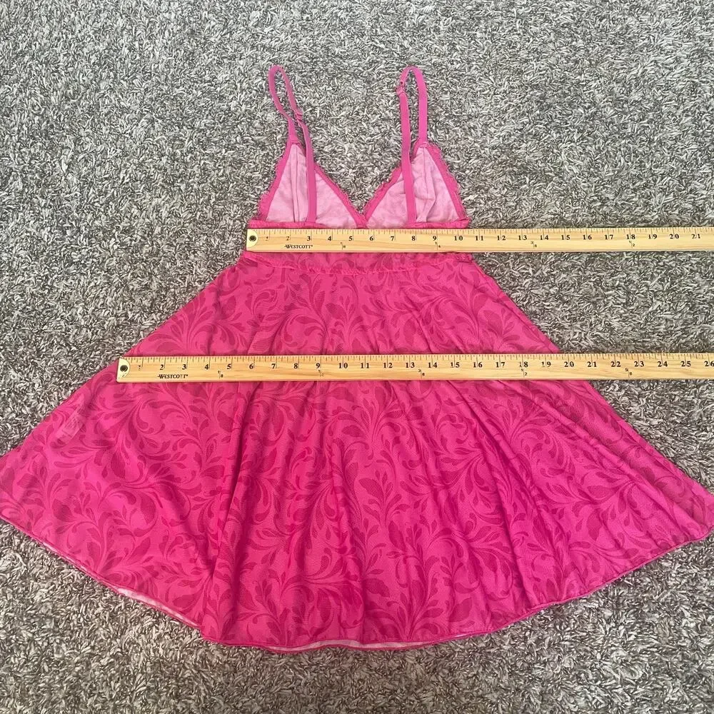 Cami Tank Top Size Medium Hot Pink Sheer Mesh Babydoll Lingerie Romantic